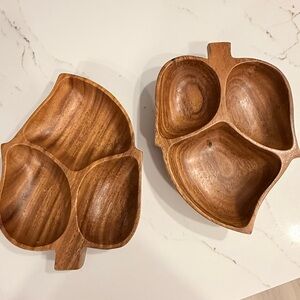 Monkey Pod Large Wooden Leaf Bowl Mid Century